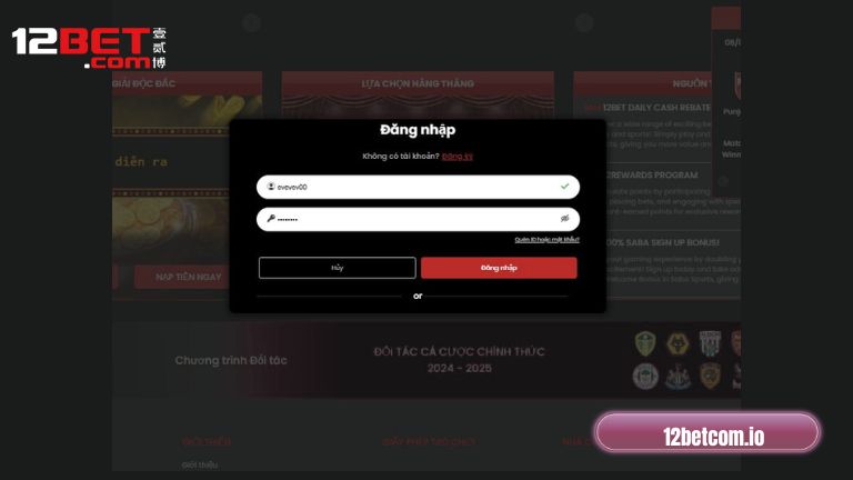 Đăng nhập tài khoản cược 12BET