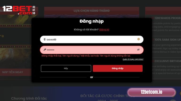 Lỗi thường gặp khi đăng nhập nhà cái 12Bet và cách khắc phục