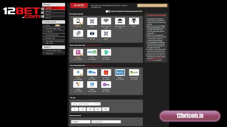 Nạp tiền 12BET qua ví điện tử