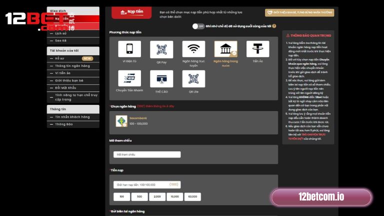 Nạp tiền bằng ngân hàng trong nước