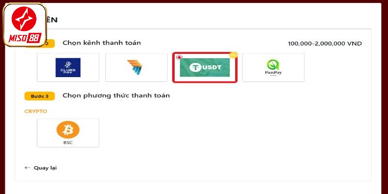 Thanh toán tiện lợi thông qua USDT